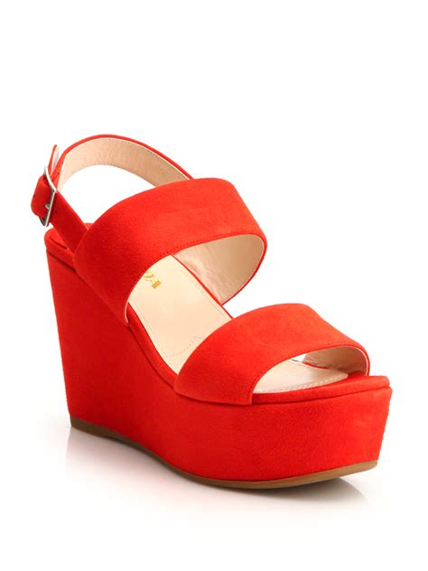 prada red platform sandals|Prada platform wedge sandals.